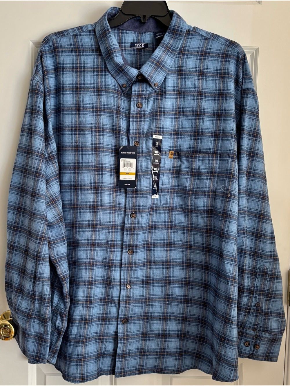 Izod Blue and Black Plaid Button-Down Shirt